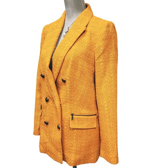 NEW Karl Lagerfeld Paris Double Breasted Tweed Blazer sz 10 Golden Orange - Picture 2 of 12